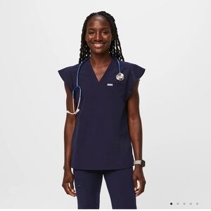 Figs Navy Scrub Top Sz Med Natal Flutter Sleeve Limited Edition (like new)